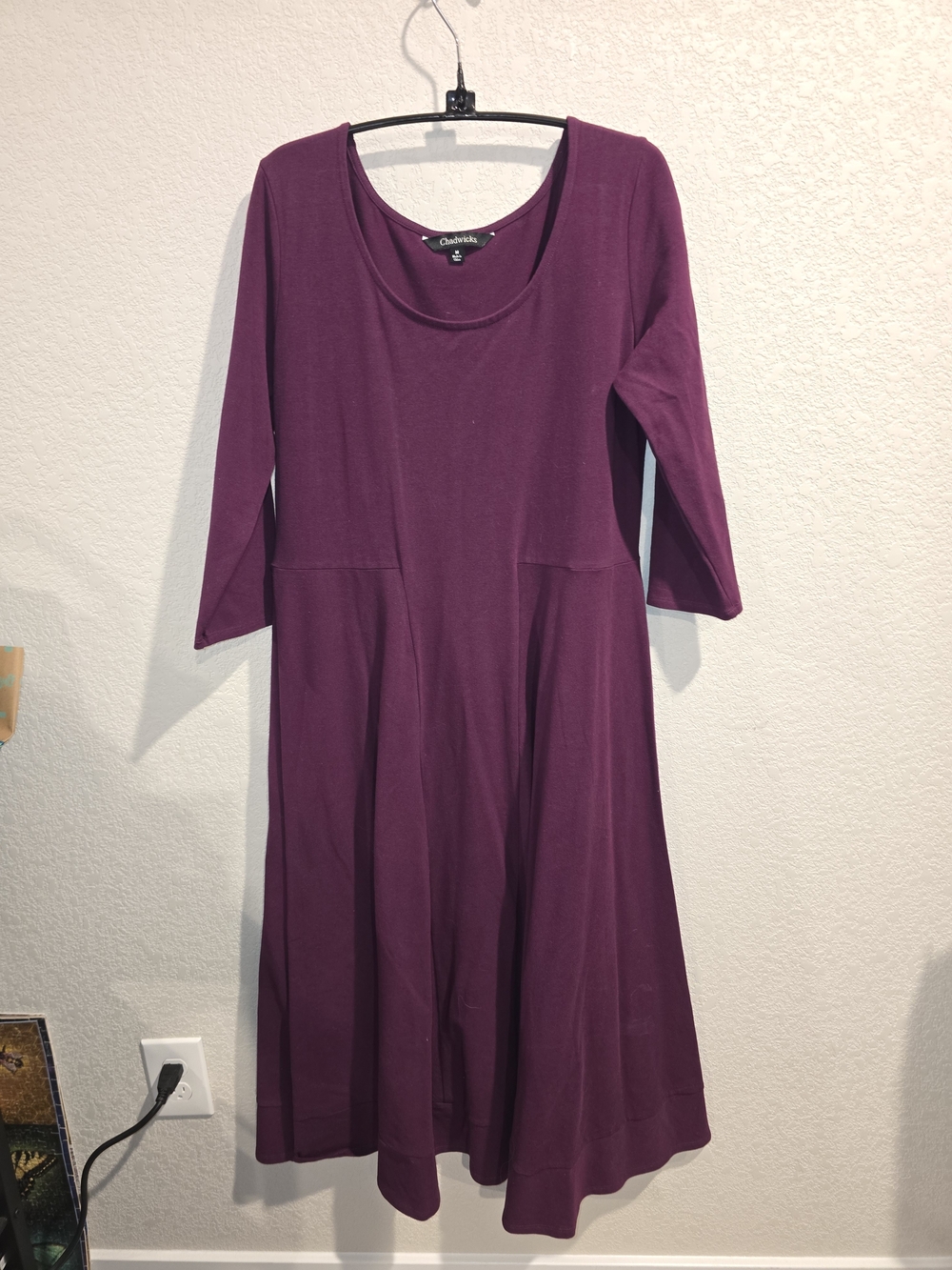 Chadwicks Purple Plum Scoop Neck 3/4 Sleeve Fit & Flare Midi Dress - Size Medium